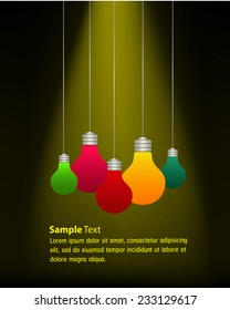 Vector colorful light bulb icons with concept of idea.