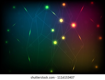 Vector Colorful lights on abstract lines and with colorful backgrounds black borders