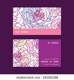 Vector colorful line art flowers horizontal stripe frame pattern business cards set