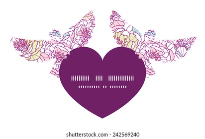 Vector colorful line art flowers birds holding heart silhouette frame pattern invitation greeting card template