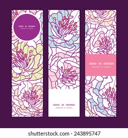 Vector colorful line art flowers vertical banners set pattern background