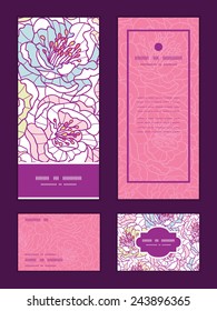 Vector colorful line art flowers vertical frame pattern invitation greeting, RSVP and thank you cards set