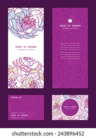 Vector colorful line art flowers vertical frame pattern invitation greeting, RSVP and thank you cards set