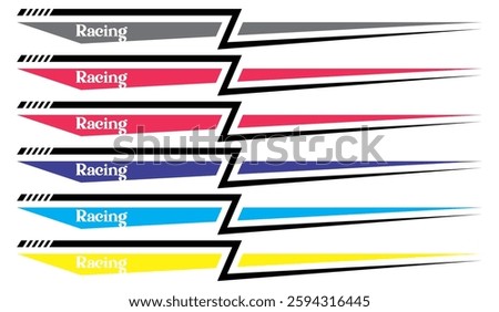 Vector colorful line design material for vehicle sticker variations, modern racing text.