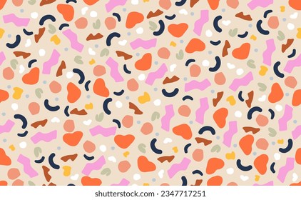 Vector colorful line doodle seamless pattern. Creative abstract style art symbol background for children or celebration design with basic shapes. Simple childish scribble wallpaper print.