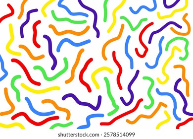 Vector colorful line doodle seamless pattern. Creative abstract style art symbol background for children or celebration design with basic shapes. Simple childish scribble wallpaper print.