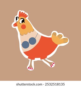 Vector colorful line drawing cute female chicken