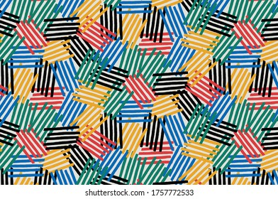 Vector colorful line pattern. Modern geometric texture. Repeating abstract background. Polygonal linear grid from striped elements.