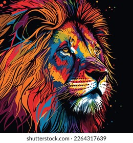 Vector colorful lion in pop art style