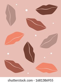 Vector colorful lips on pink background, flat style