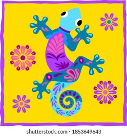 Ilustración de lagarto colorido vector sobre fondo amarillo