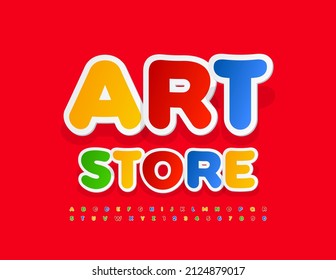 Logo colorido vectorial Art Store. Tipo de letra de pegatina brillante. Letras y números de alfabeto creativos