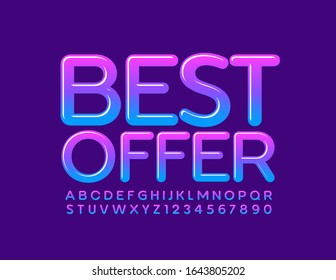Vector colorful logo Best Offer. Modern Bright Font. Glossy Alphabet Letters and Numbers.