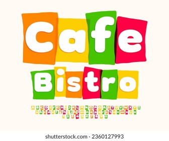 Vector colorful logo Cafe Bistro. Creative Alphabet Letters and Numbers set. Modern bright Font