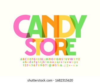 Logo de color vectorial Candy Store. Fuente creativa moderna. Letras y números de alfabeto luminosos