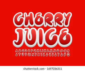Vector colorful logo Cherry Juice.   Creative bright Font. Playful Alphabet Letters and Numbers