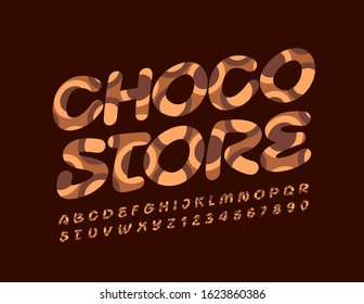 Vector colorful logo Choco Store. Modern Font with Graphic Style. Bright Alphabet Letters and Numbers.