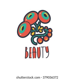 Vector colorful logo with flower, isolated background, beauty salon flat design