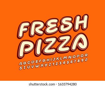 Vector colorful logo Fresh Pizza. Bright Handwritten Alphabet Letters and Numbers. Modern Creative Font.