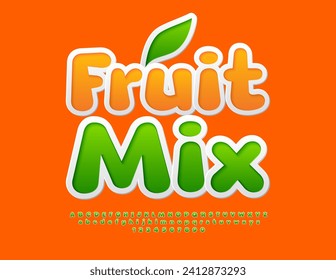 Vector colorful logo Fruit Mix. Cute Green Font. Bright Alphabet Letters and Numbers set.