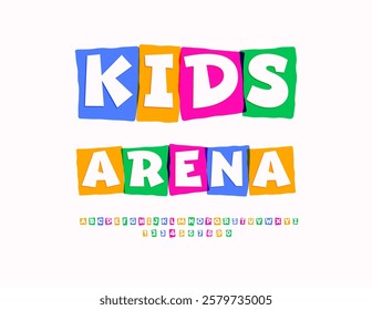 Vector Colorful logo Kids Arena. Children Cool Font. Festive Alphabet Letters and Numbers set.