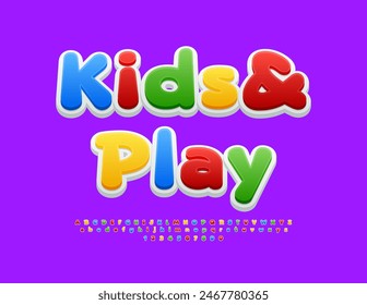 Vector colorful logo Kids and Play. Children Cute Font. Bright Creative Alphabet Letters and Numbers set.