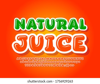 Vector colorful logo Natural Juice. Bright Alphabet Letters and Numbers. Orange Uppercase Font