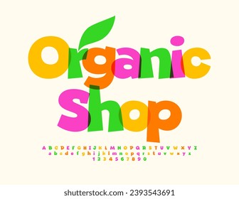 Vector colorful logo Organic Store. Creative Alphabet Letters and Numbers. Watercolor modern Font.