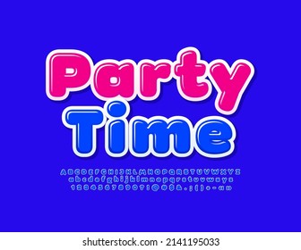 Vector colorful logo Party Time. Trendy Glossy Font. Artistic Alphabet Letters and Numbers