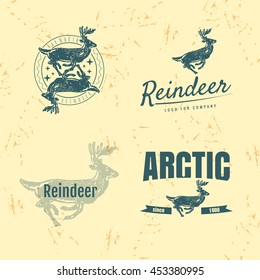 Vector colorful logo set with reindeer. The reindeer as main element of logotypes on beige background. 