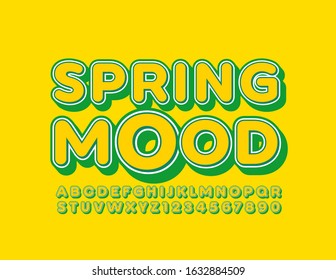 Vector colorful Logo Spring Mood. Bright Yellow and Green Font. Creative Alphabet Letters and Numbers