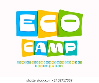 Vector colorido logo Summer Camp. Fuente brillante única. Conjunto de letras y números del alfabeto creativo.