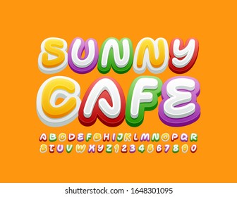 Vector colorful logo Sunny Cafe with trendy Alphabet Letters and Numbers. Bright Children Font