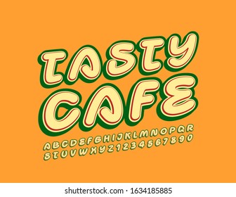 Vector colorful logo Tasty Cafe. Bright creative Font for Marketing and Promo. Handwritten Alphabet Letters and Numbers. 