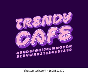 Logo de color vectorial Trendy Cafe. Fuente 3D manuscrita brillante. Letras y números de alfabeto modernos.