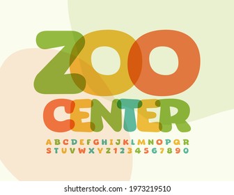 Vector colorful Logo Zoo Center. Bright Creative Font. Kids Alphabet Letters and Numbers