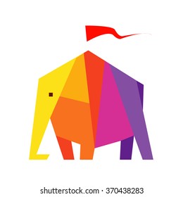 Vector colorful logotype in the form of an elephant for tent circus isolated on white background.