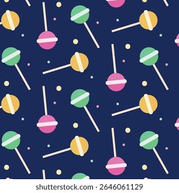 Vector colorful lollipops seamless pattern. Cartoon retro colorful sweet candy background.
