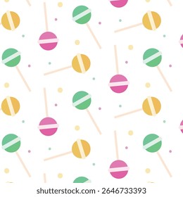 Vector colorful lollipops seamless pattern. Cartoon retro colorful sweet candy background.

