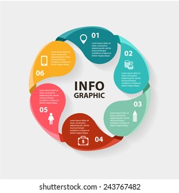 Vector colorful loop infographic. Template for diagram, graph, presentation and chart. Abstract business concept with options, parts, 6 steps or processes. Abstract background.