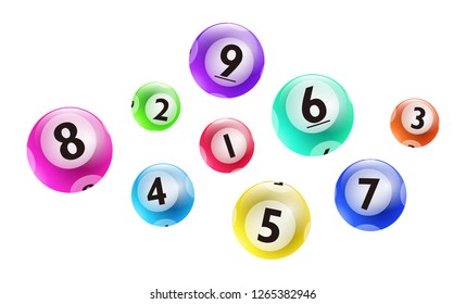 Vector colorful lottery / bingo ball number from 1 to 9 isolated on white background