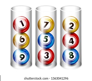 Vector colorful lottery / bingo ball in glass tubes number from 1 to 9