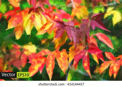 Vector colorful low poly background branch of autumn leaves