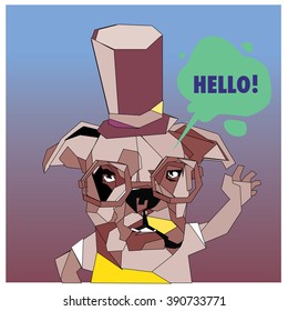 Vector colorful low polygonal pop art dog say hello