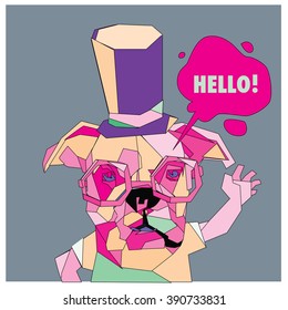 Vector colorful low polygonal pop art dog say hello