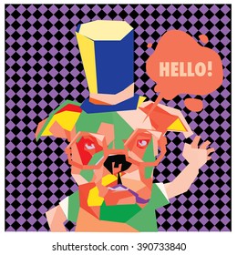 Vector colorful low polygonal pop art dog say hello