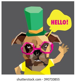 Vector colorful low polygonal pop art dog say hello