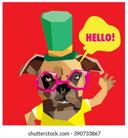 Vector colorful low polygonal pop art dog say hello