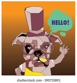 Vector colorful low polygonal pop art dog say hello