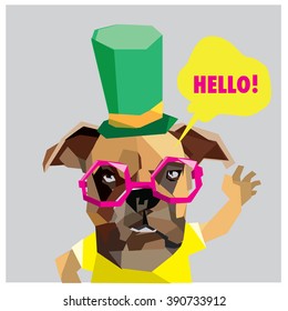 Vector colorful low polygonal pop art dog say hello